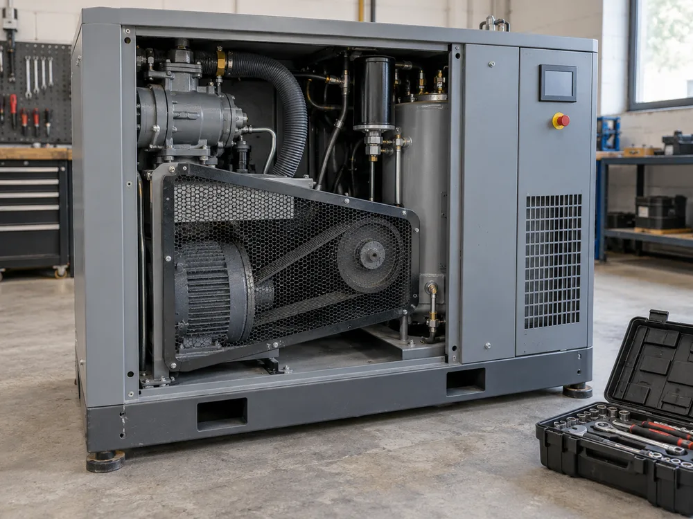 Illustration of an isolated compressor with its outer panel removed